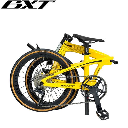 BXT New Carbon Folding Bike 20 Inch Foldable Bike Shimano 105 R3000 9-Speed Disc Brake Bicycle Student Adult Cycling Folding Mountain Bike