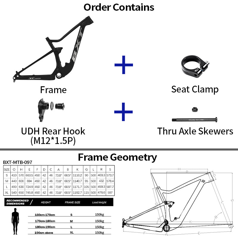 BXT 2025 UDH Hanger Carbon Full Suspension MTB Frame,  UDH Hanger，29er Travel, 100mm, Mountain Bicycle,Boost 148*12mm