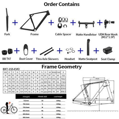 BXT 2026 New Ultralight 900g T1000 Carbon Road Bike Frameset with Disc Brakes, Flat-Mounted Disc Brake, T47, 700x32C BXT Road Bike Frame