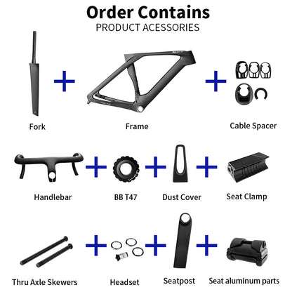 BXT-Fully Hidden Carbon Disc Brake Road Bike Frame, Bicycle Bottom Bracket, BSA T47 Cyclocross Frameset, Max 700 x 32C