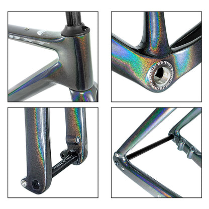 BXT Carbon Gravel Frame 700C Fully Hidden Cable Carbon Frame Thru Axle Disc Brake MTB Road Bicycle Frame 27.5er Chameleon color