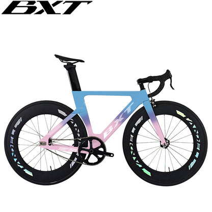 BXT New Carbon Fiber Track Bike with Front V/Rim Brake SORA BR-3000 T800 Carbon 88mm Wheels Fixed Gear Bicycle Single Speed