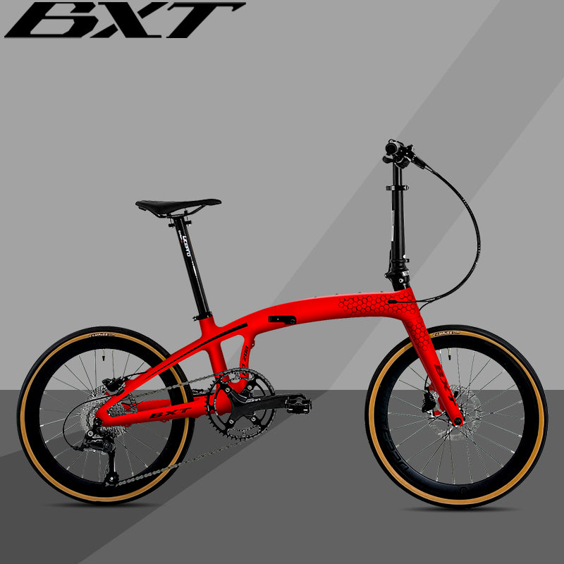 BXT Full Carbon Folding Bike 20 Inch Foldable Bike 9-Speed Disc Brake Carbon Folding Bicycle