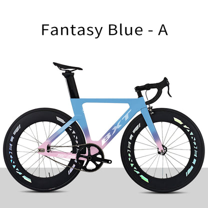 BXT New Carbon Fiber Track Bike with Front V/Rim Brake SORA BR-3000 T800 Carbon 88mm Wheels Fixed Gear Bicycle Single Speed