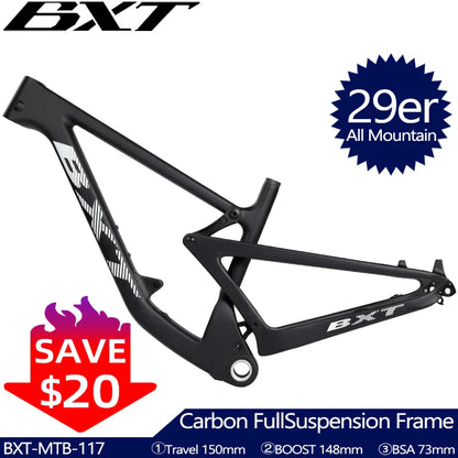 BXT All Mountain Full Suspension Carbon Frame Travel 150mm 29er Thru Axle Boost 12x148mm Carbon Full Suspension MTB Frame 29 AM