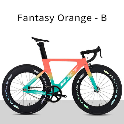 BXT New Carbon Fiber Track Bike with Front V/Rim Brake SORA BR-3000 T800 Carbon 88mm Wheels Fixed Gear Bicycle Single Speed