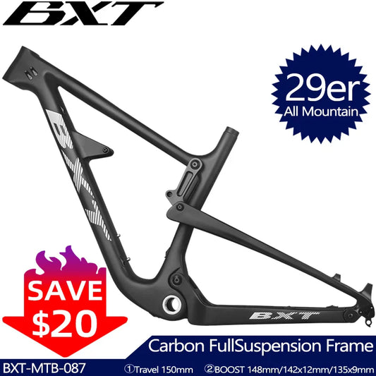 BXT BOOST Carbon Full Suspension 29 MTB Frame Travel 150mm All Mountain Suspension Mountain bicicleta Carbon Frame 29er Disc Brake