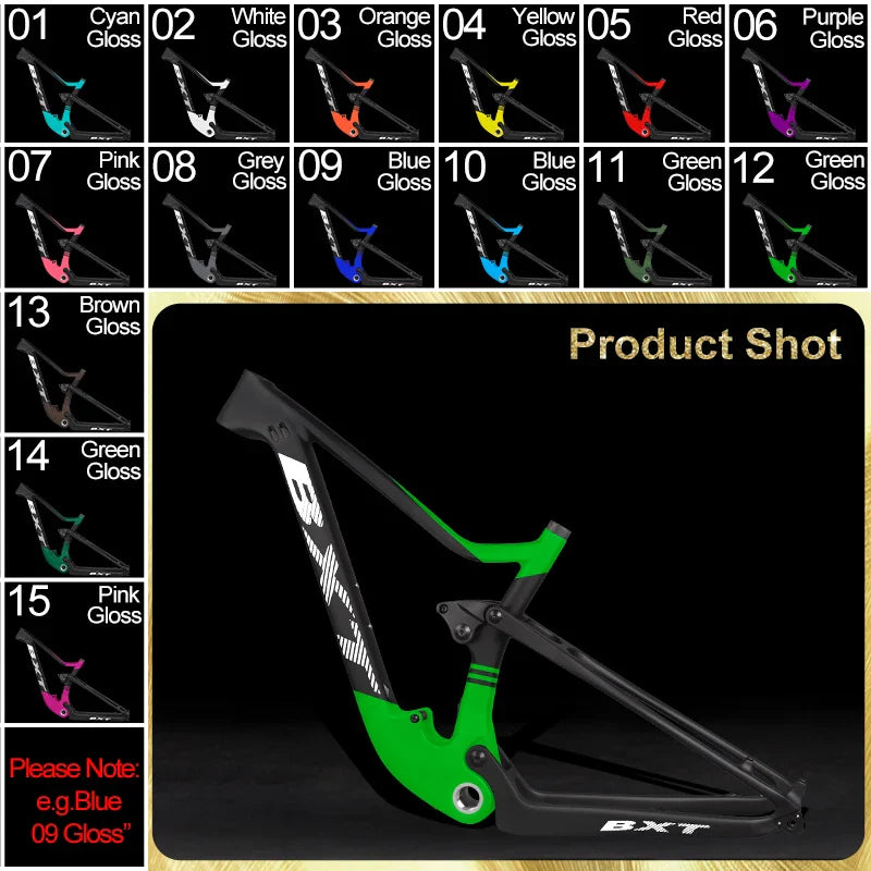 BXT-29er Carbon Full Suspension Mountain Frame, BSA Carbon Frame, XC MTB Frames, Travel 100mm Boost, Thru Axle, 142x1 2/148x12mm