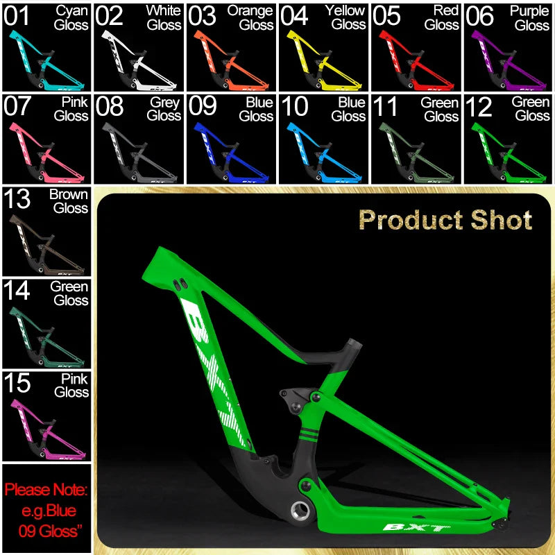 BXT-29er Carbon Full Suspension Mountain Frame, BSA Carbon Frame, XC MTB Frames, Travel 100mm Boost, Thru Axle, 142x1 2/148x12mm