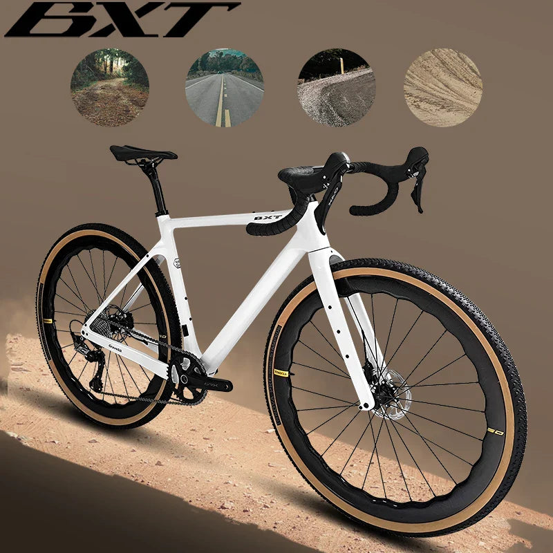 BXT 700C Gravel Bike Carbon Fiber Bicycle SHIMANO GRX-600 2x11 Speeds Carbon Wheels + Carbon Handlebar Gravel Road Bike Completed