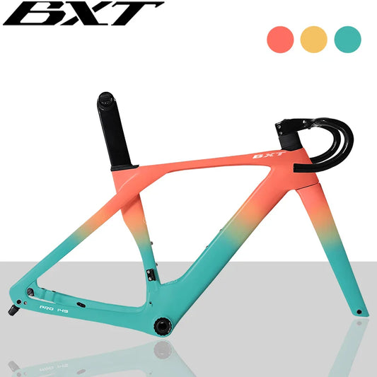 BXT-Carbon Disc Road Bike FrameSet, 700C Carbon Frames, Fully Hidden, T47 Aerodynamic DI2, Fantasy Color