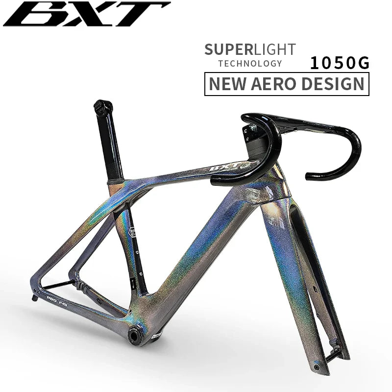 BXT-Fully Hidden Carbon Disc Brake Road Bike Frame, Bicycle Bottom Bracket, BSA T47 Cyclocross Frameset, Max 700 x 32C