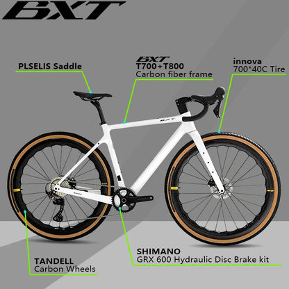 BXT Gravel Bike Carbon Fiber Disc Brake 700*40C Super Light Road Bike Gravel Bicycle Full Internal Routing SHIMANO GRX-600 11 Sp