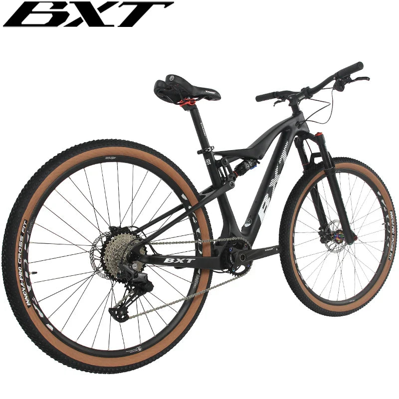 BXT MTB Carbon Fibre Full Suspension Bike 29er MTB Disc Brake XC Bicycle 1x11 Speed Suspension Bike