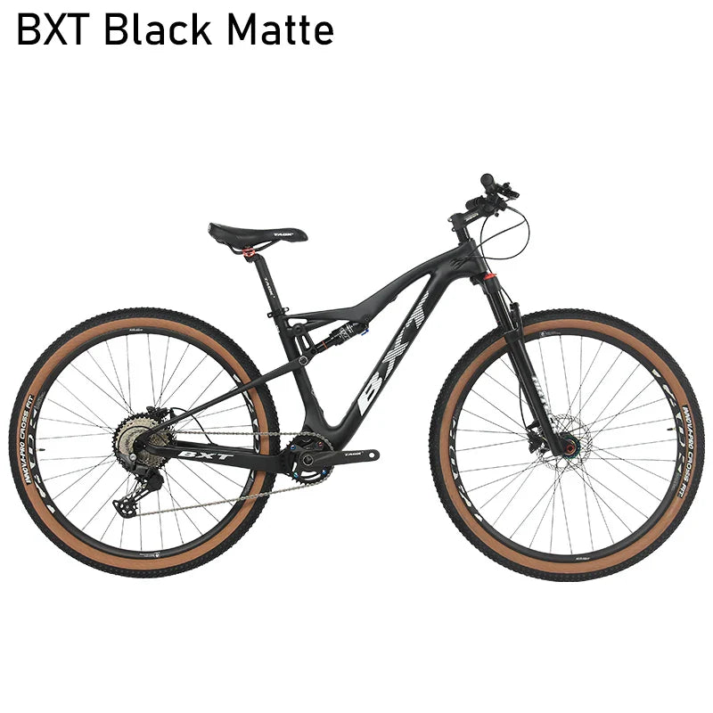 BXT MTB Carbon Fibre Full Suspension Bike 29er MTB Disc Brake XC Bicycle 1x11 Speed Suspension Bike