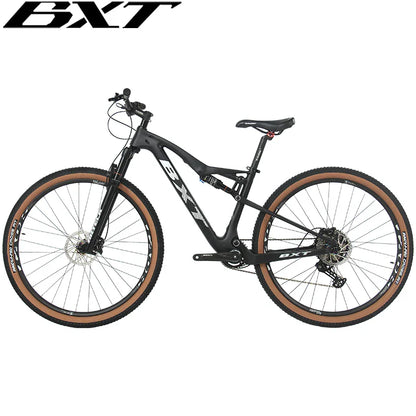 BXT MTB Carbon Fibre Full Suspension Bike 29er MTB Disc Brake XC Bicycle 1x11 Speed Suspension Bike