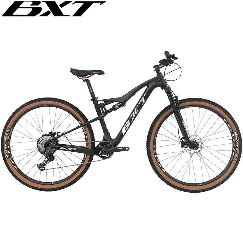 BXT MTB Carbon Fibre Full Suspension Bike 29er MTB Disc Brake XC Bicycle 1x11 Speed Suspension Bike