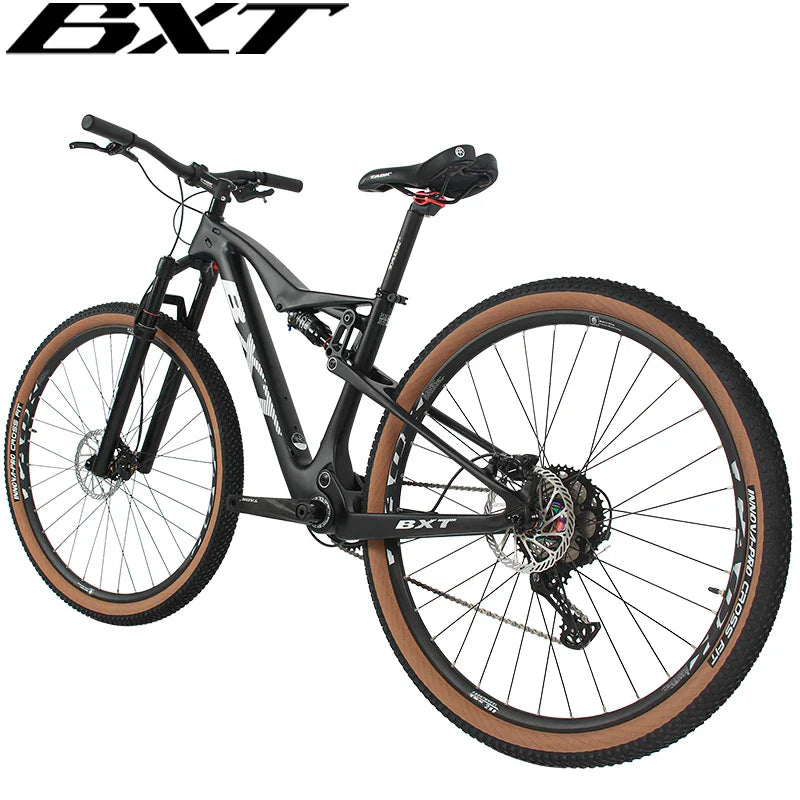 BXT MTB Carbon Fibre Full Suspension Bike 29er MTB Disc Brake XC Bicycle 1x11 Speed Suspension Bike