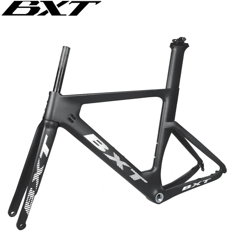 BXT Carbon Fiber Disc Brake Road Bicycle Frame Di2 & Mechanical Derailleur 700Cx32C Tires Thru Axle Carbon Racing Road Bike Frameset