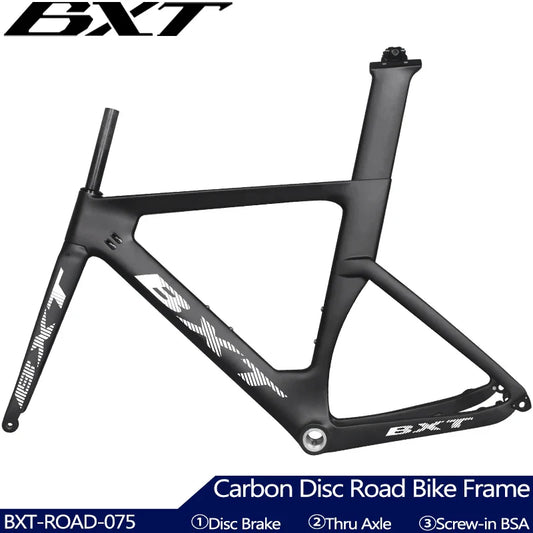 BXT Carbon Fiber Road Bike Frame Disc Brake 140mm Road Bicycle Carbon Frame Thru Axle BSA 68mm Full Carbon Racing Road Bike Frameset