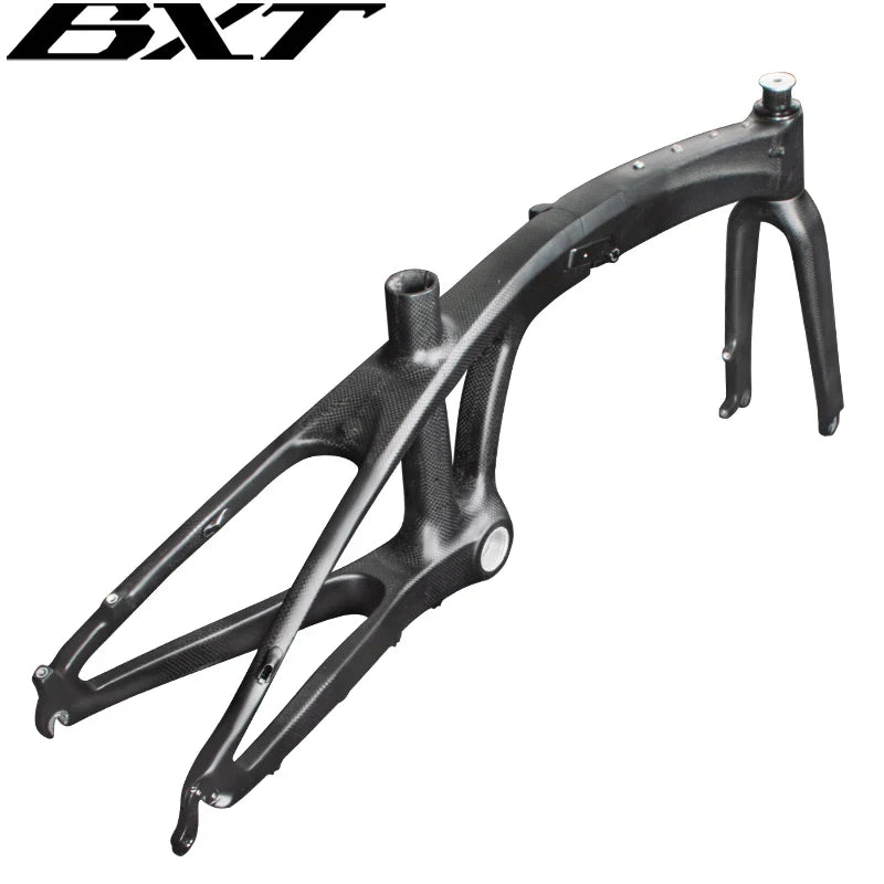 BXT Carbon Folding Bike Frame Fork, Folding Bike Frame, 20er Disc Brake, Can Use MTB 406 or Road 451 Tires, Lightweight 20in