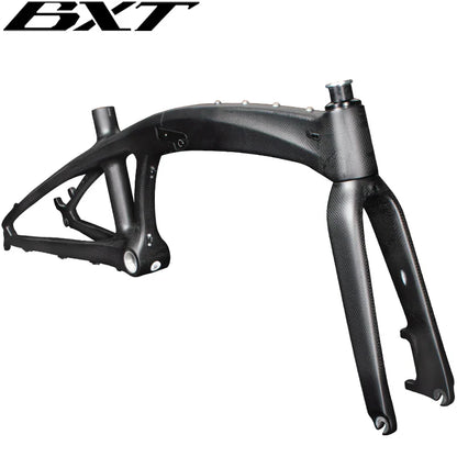 BXT Carbon Folding Bike Frame Fork, Folding Bike Frame, 20er Disc Brake, Can Use MTB 406 or Road 451 Tires, Lightweight 20in