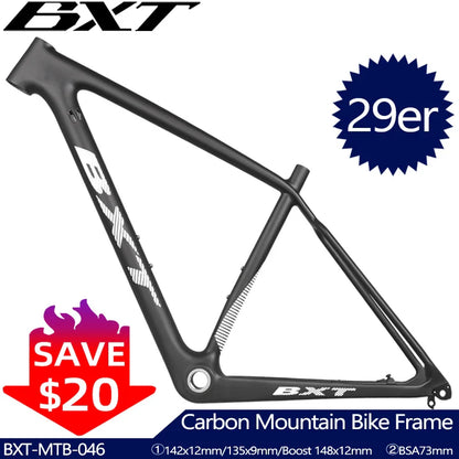 BXT Carbon Frame for Mountain Bike, Boost Frame, MTB Frame, BSA Boost, 148mm, 142 Axle or 135 Hook, 29er