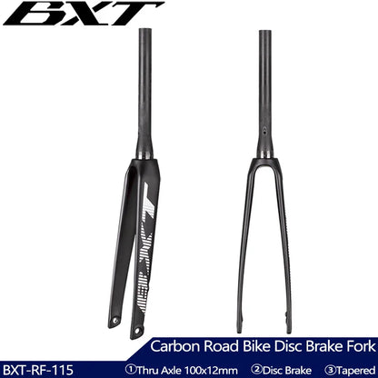 BXT Carbon Road Bike Fork Flat Mount Disc Brake Road Bicycle Carbon Fork Thru Axle Carbon Disc Road BIke Fork Internal Brake Line