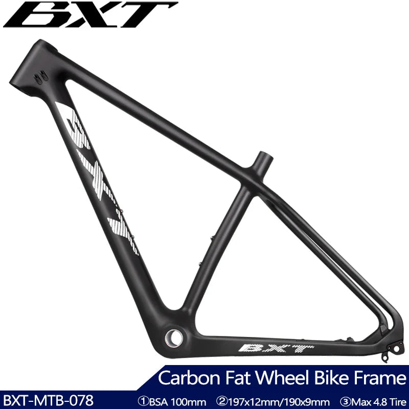 BXT Carbon Snow Frame Snowbiking 26ER Carbon Fat Bike Frame Thru Axle For 197X12 Disc Brake MTB Bicycle Frame