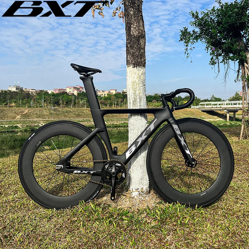 BXT Carbon Track Bike Fixed Gear Carbon Fiber Track Bicycle No Brake Indoor Racing Complete Bike Professional Customizable Track Cycling Bike