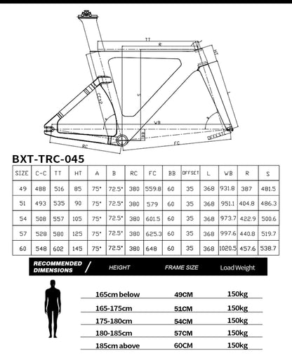 BXT Full Carbon Track Bicycle Frameset with Fork Seatpost Fixed Gear  Racing Bicycle Frame Track bike frame BXT-Track-045 700C