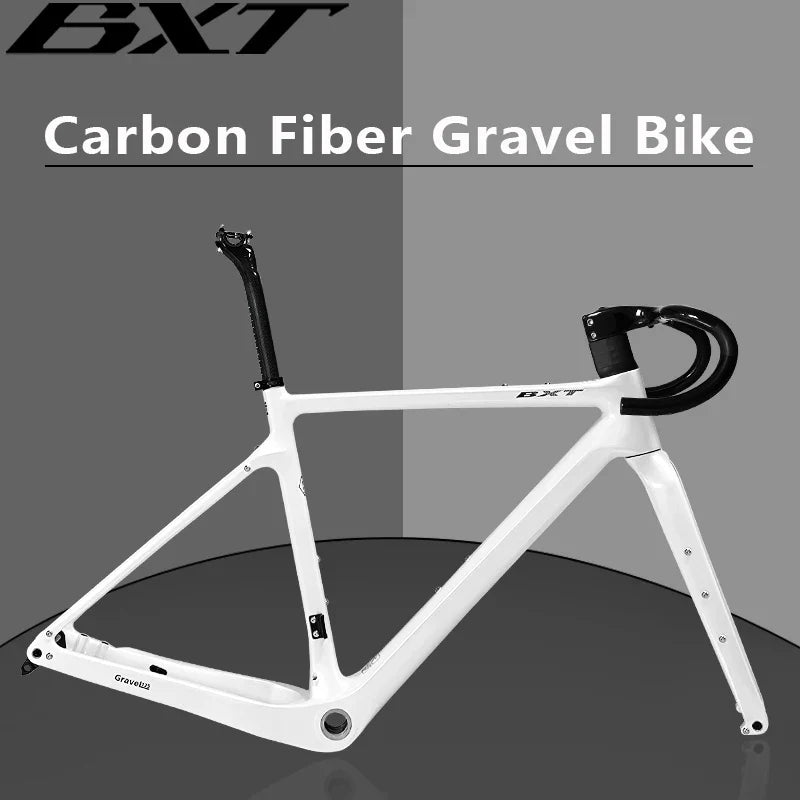 BXT Carbon Gravel Frame Flat Mount Disc Brake 700C*47C Full Hidden Cable Gravel Bicycle 12° Flare Handlbar Gravel Bike Frameset Road Bike