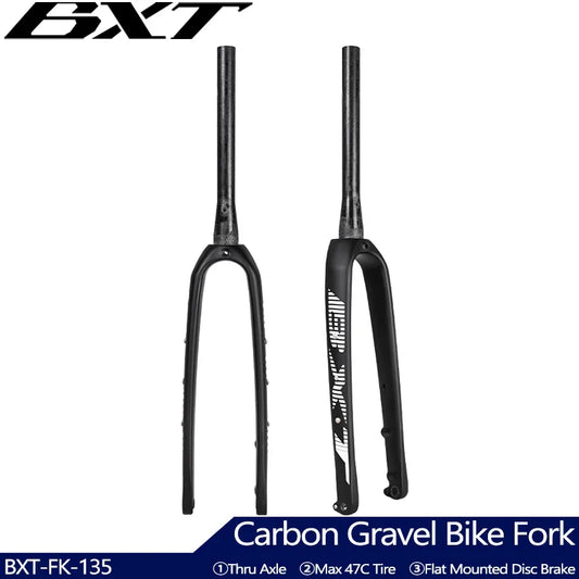 BXT Full Carbon Gravel Bike Fork 700C Disc Brake MTB Carbon Fork 27.5er Thru Axle Carbon Road Bicycle Fork  Multifunction Rigid Fork