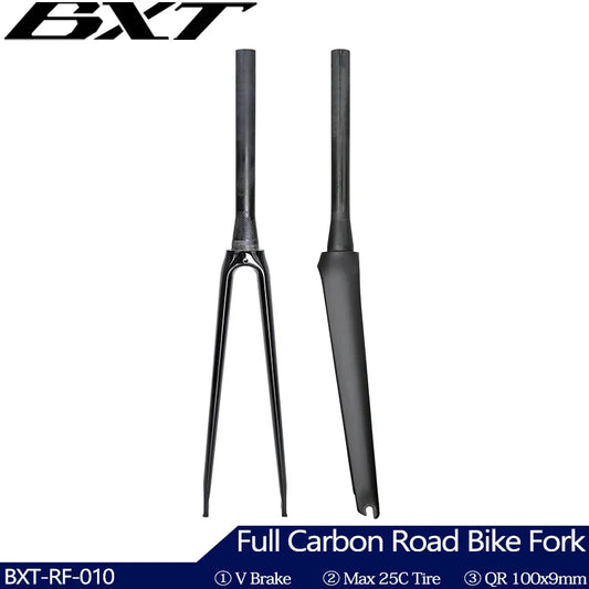 BXT Full Carbon Road Bike Fork V Brake 700C Road Bicycle Carbo Fiber Fork QR 100x9mm Tapered Tube 39.8mm Front Fork