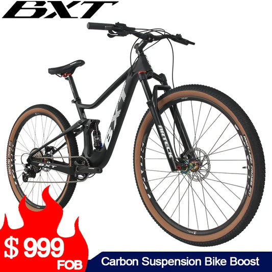 BXT Full Suspension Carbon Mountain Complete Bike 29er 1x11 Speed Carbon MTB Bicycle Front Rear Full Suspension XC Complete Bike