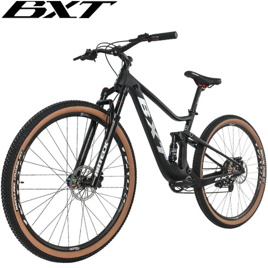 BXT Full Suspension Carbon Mountain Complete Bike 29er 1x11 Speed Carbon MTB Bicycle Front Rear Full Suspension XC Complete Bike