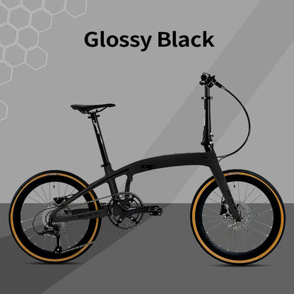 BXT Full Carbon Folding Bike 20 Inch Foldable Bike 9-Speed Disc Brake Carbon Folding Bicycle