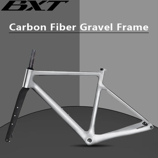 BXT New Carbon Fiber Gravel Bike Frame Disc Brake Bicycle Frame Thru Axle Carbon Road Frame fork black color