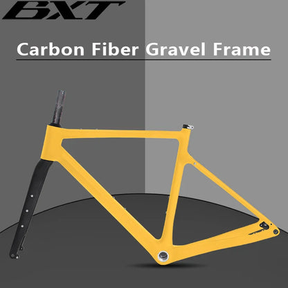 BXT New Carbon Fiber Gravel Bike Frame Disc Brake Bicycle Frame Thru Axle Carbon Road Frame fork black color