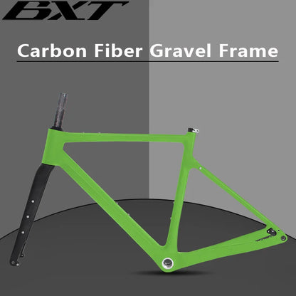 BXT New Carbon Fiber Gravel Bike Frame Disc Brake Bicycle Frame Thru Axle Carbon Road Frame fork black color