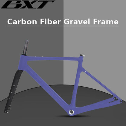 BXT New Carbon Fiber Gravel Bike Frame Disc Brake Bicycle Frame Thru Axle Carbon Road Frame fork black color