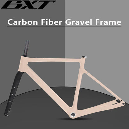 BXT New Carbon Fiber Gravel Bike Frame Disc Brake Bicycle Frame Thru Axle Carbon Road Frame fork black color