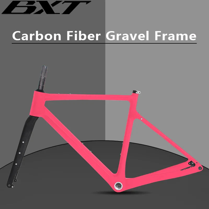 BXT New Carbon Fiber Gravel Bike Frame Disc Brake Bicycle Frame Thru Axle Carbon Road Frame fork black color