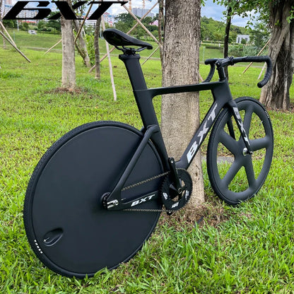 BXT Track Complete Bike Carbon Fiber Fixed Gear Bicycle 53T Single Chainring Carbon Track Bike Closed Wheel Time Trial Track Bike