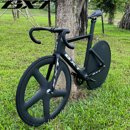 BXT Track Complete Bike Carbon Fiber Fixed Gear Bicycle 53T Single Chainring Carbon Track Bike Closed Wheel Time Trial Track Bike