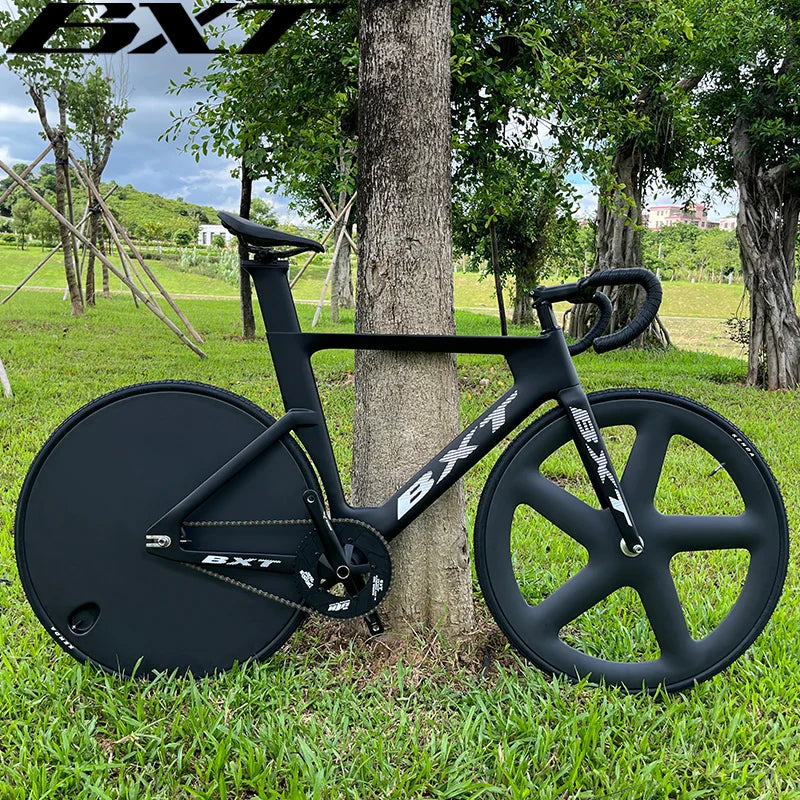 BXT Track Complete Bike Carbon Fiber Fixed Gear Bicycle 53T Single Chainring Carbon Track Bike Closed Wheel Time Trial Track Bike