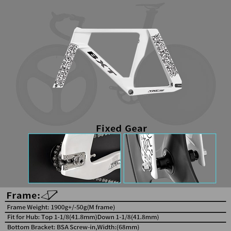 BXT -TRC-195 Carbon Fiber Fixed Gear Bike, Single Speed Track Fixie Bicycle Carbon Frameset Carbon Fork and Seatpost Track Bicycle Track carbon fiber wheels